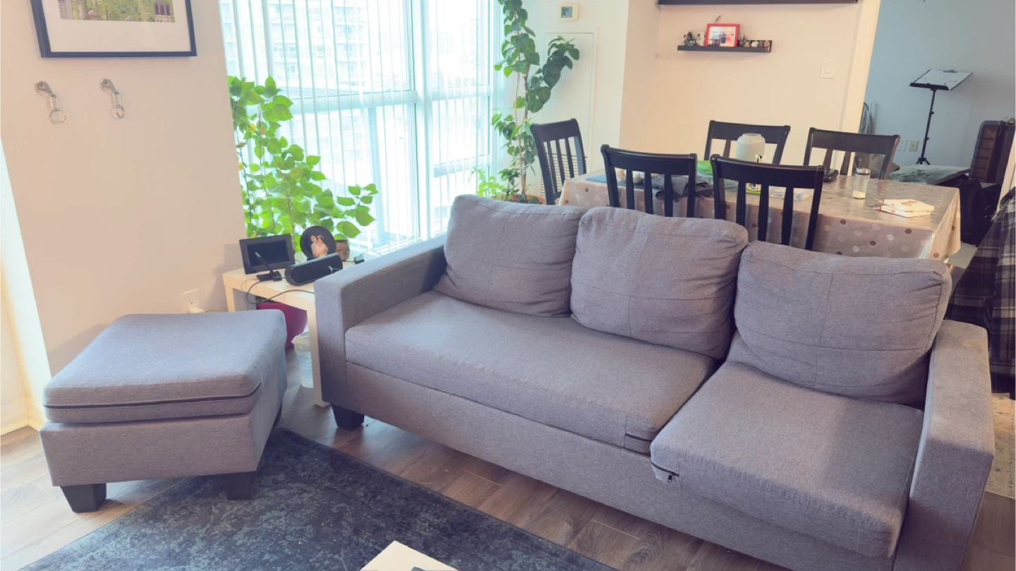 Grey Sofa with Ottoman