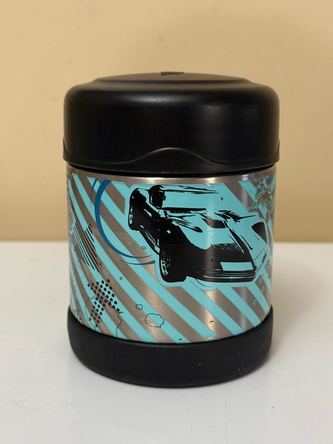 Black & Aqua Car Theme Thermos