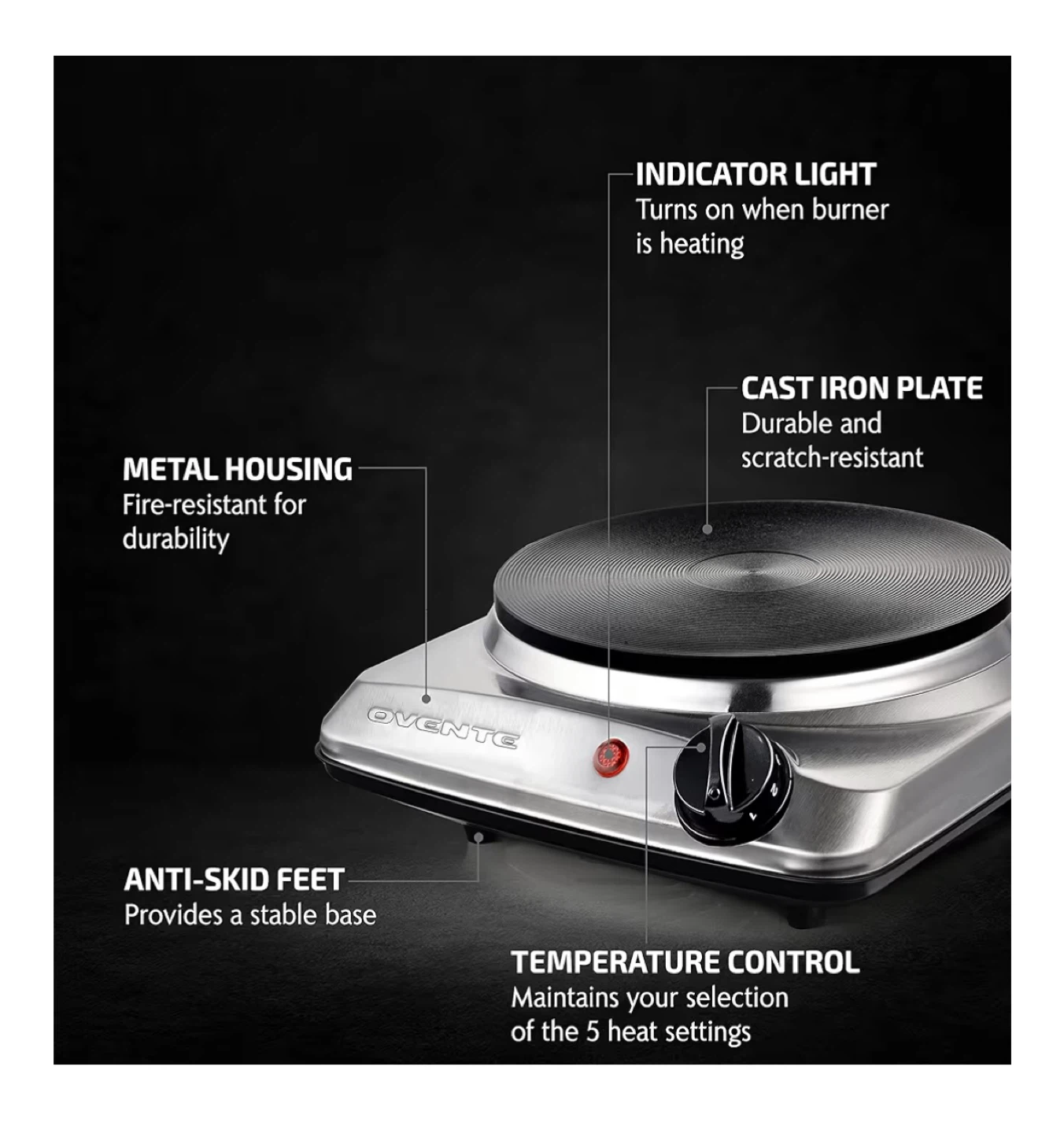 NWT Ovente BGS101S Portable Electric Single Burner - photo 4