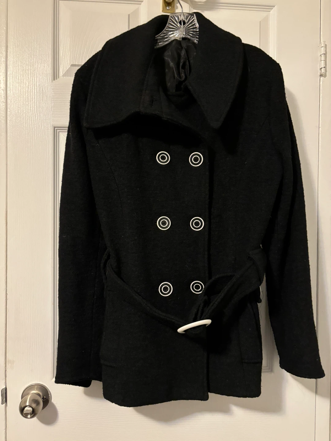 Black belted pea coat