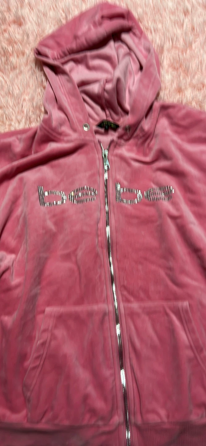Bebe Pink Velour Rhinestone Hoodie XL - photo 3