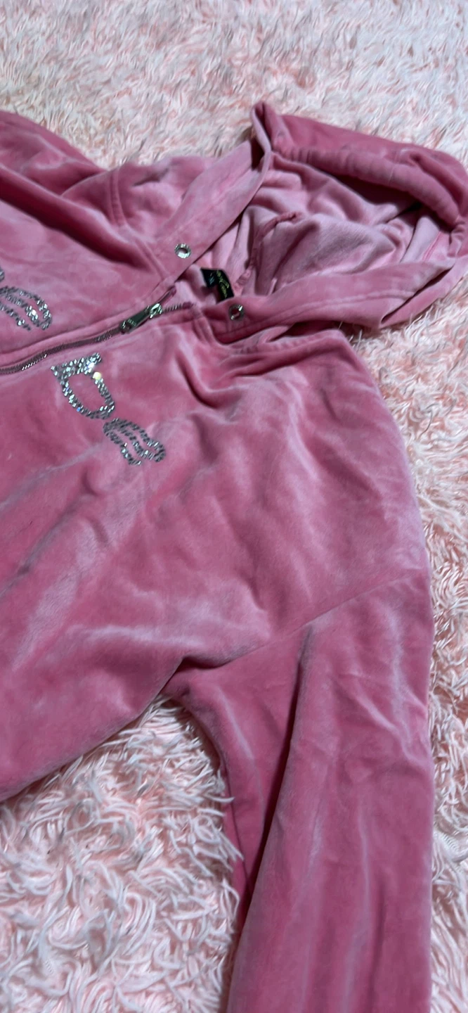 Bebe Pink Velour Rhinestone Hoodie XL
