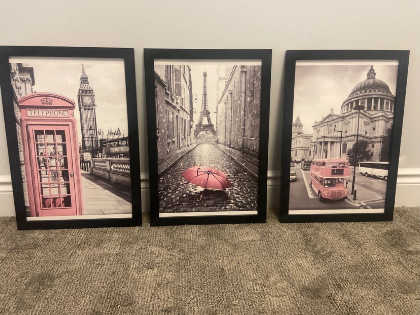 Set of 3 Framed London & Paris Prints