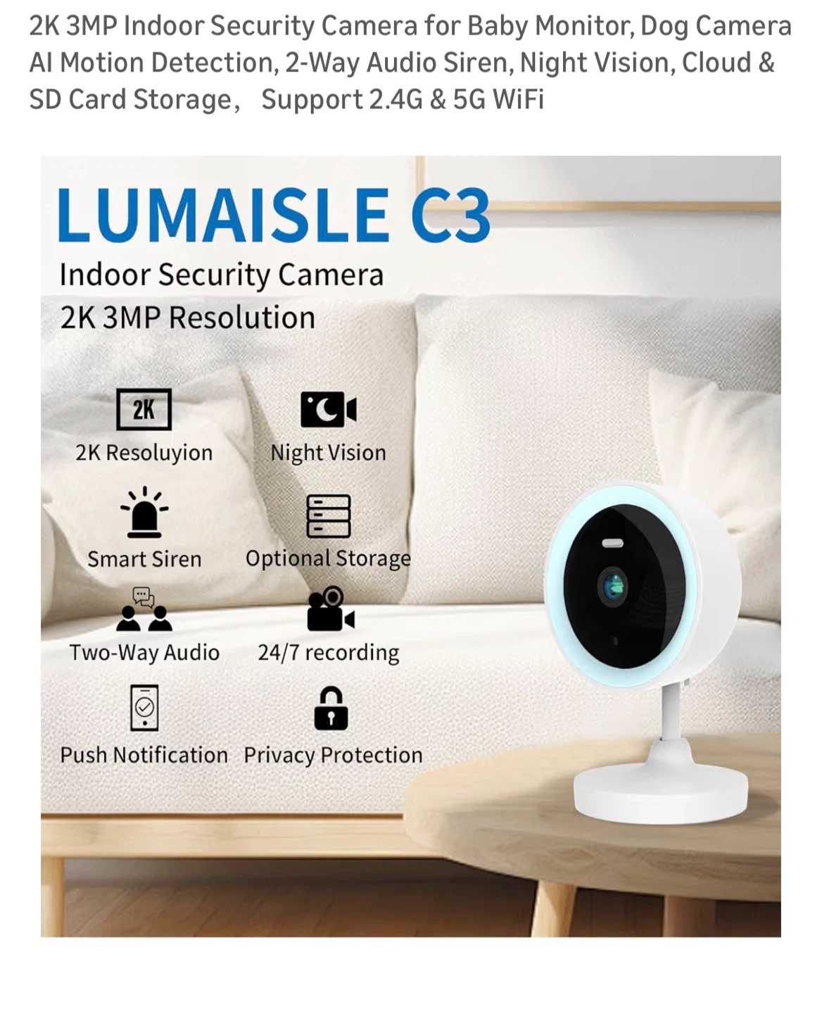 Brand New C3 Indoor Security Camera - 2K 3MP - photo 2
