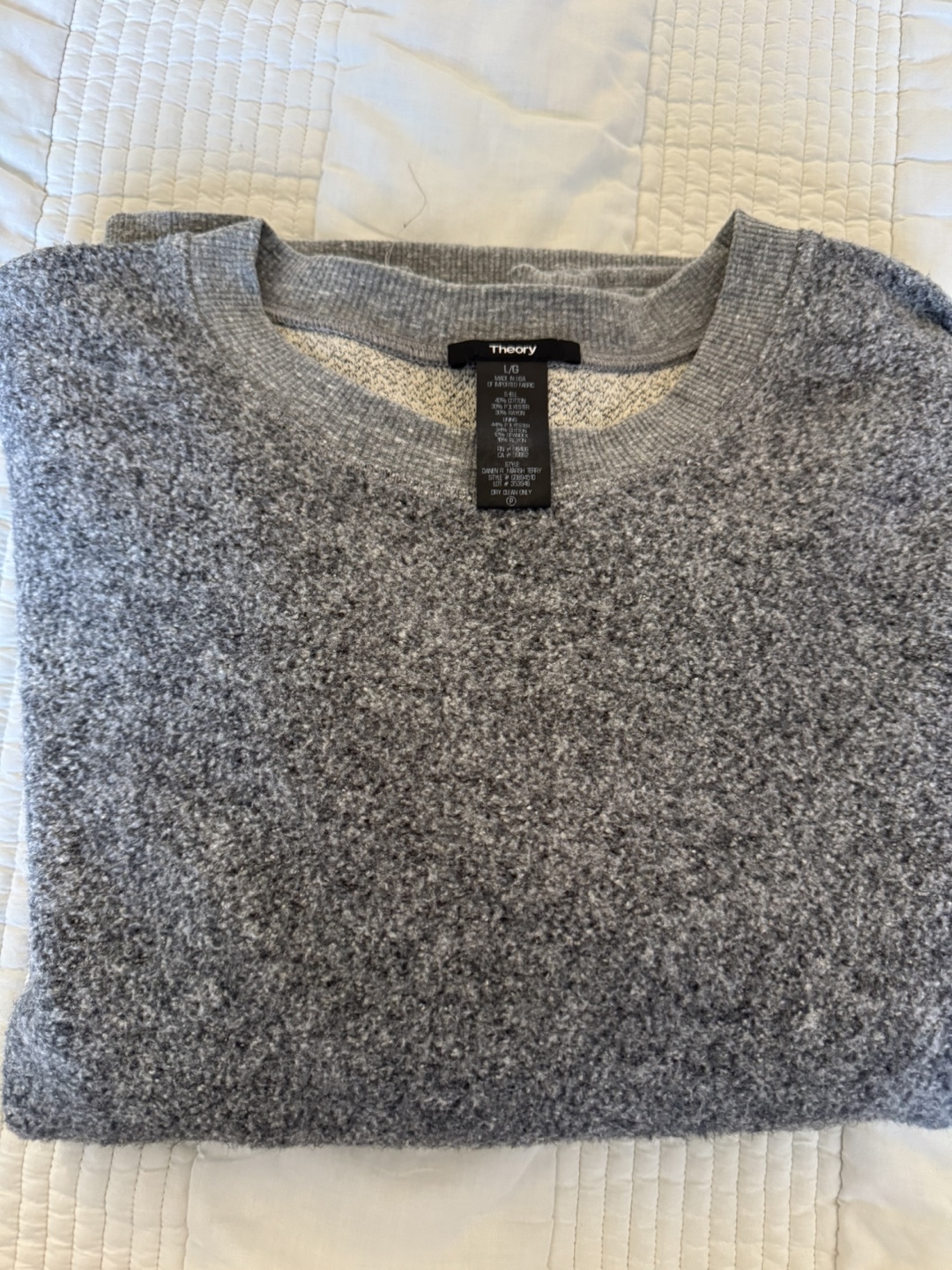 Theory Gray Terry Crewneck - Size L