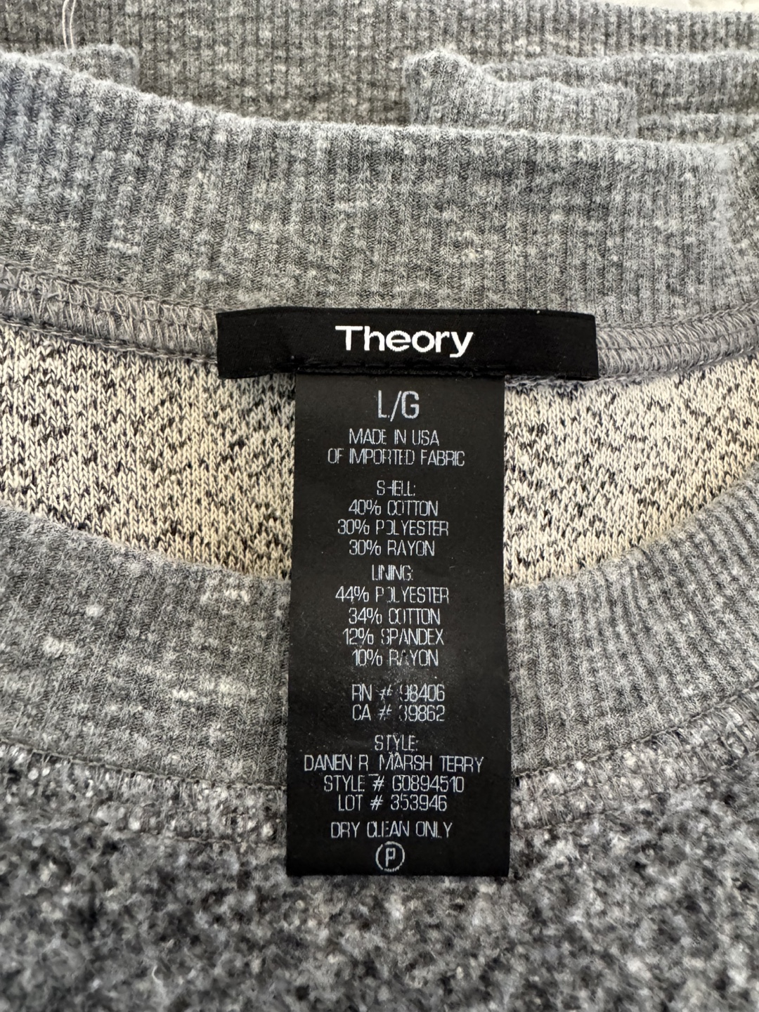 Theory Gray Terry Crewneck - Size L - photo 2