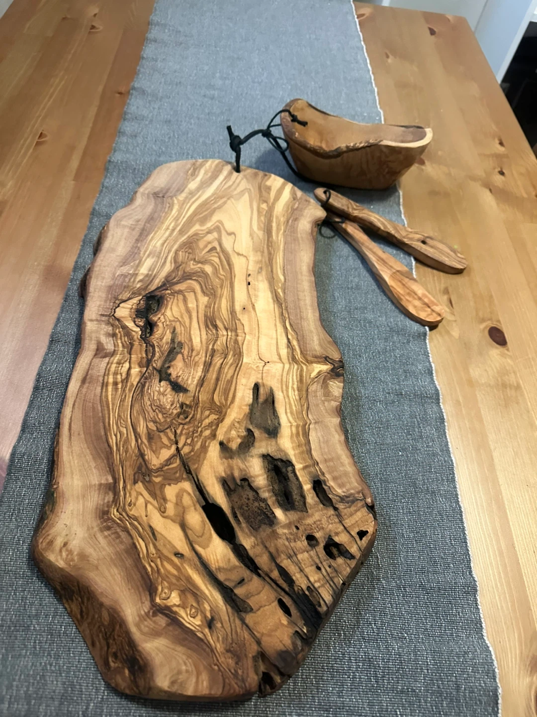 Olive Wood Serving Set - Board, Bowl & Spoons