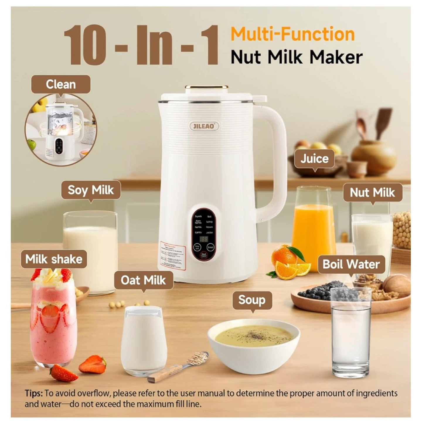 Jileao 10-in-1 Multi-Function Nut Milk Maker