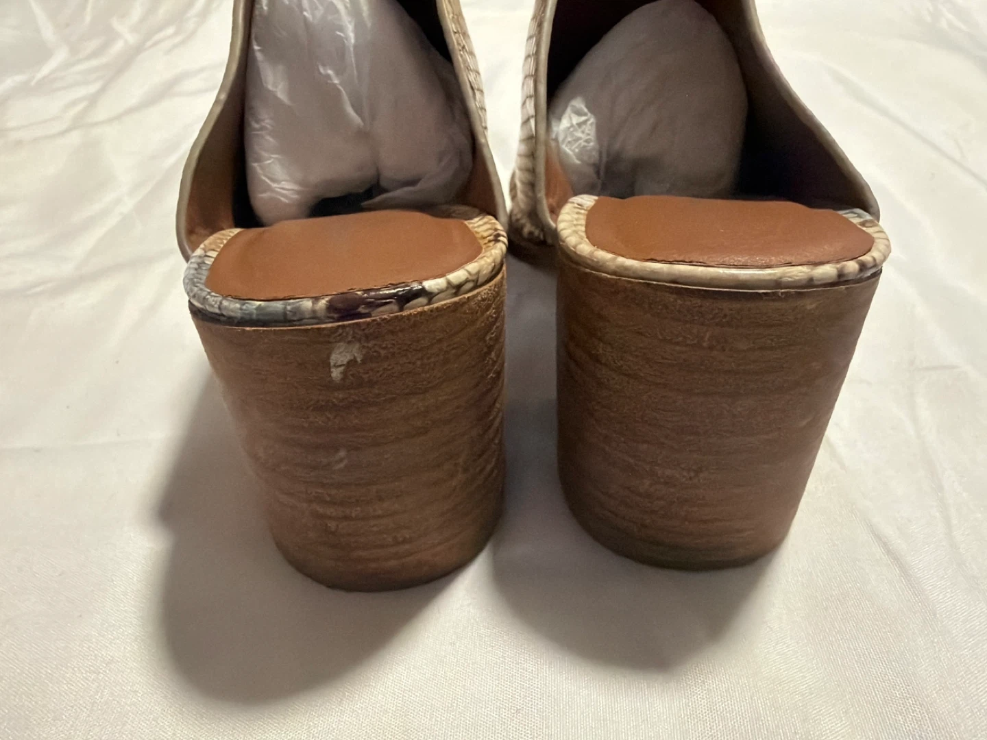 Snakeskin Report Print Heeled Mules # size7 - photo 5
