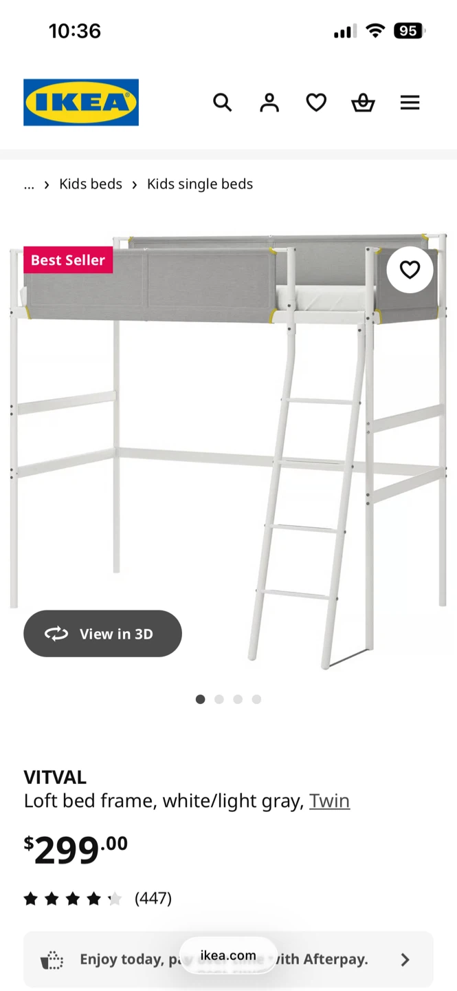 IKEA VITVAL Loft Bed Frame - White/Light Gray - photo 3