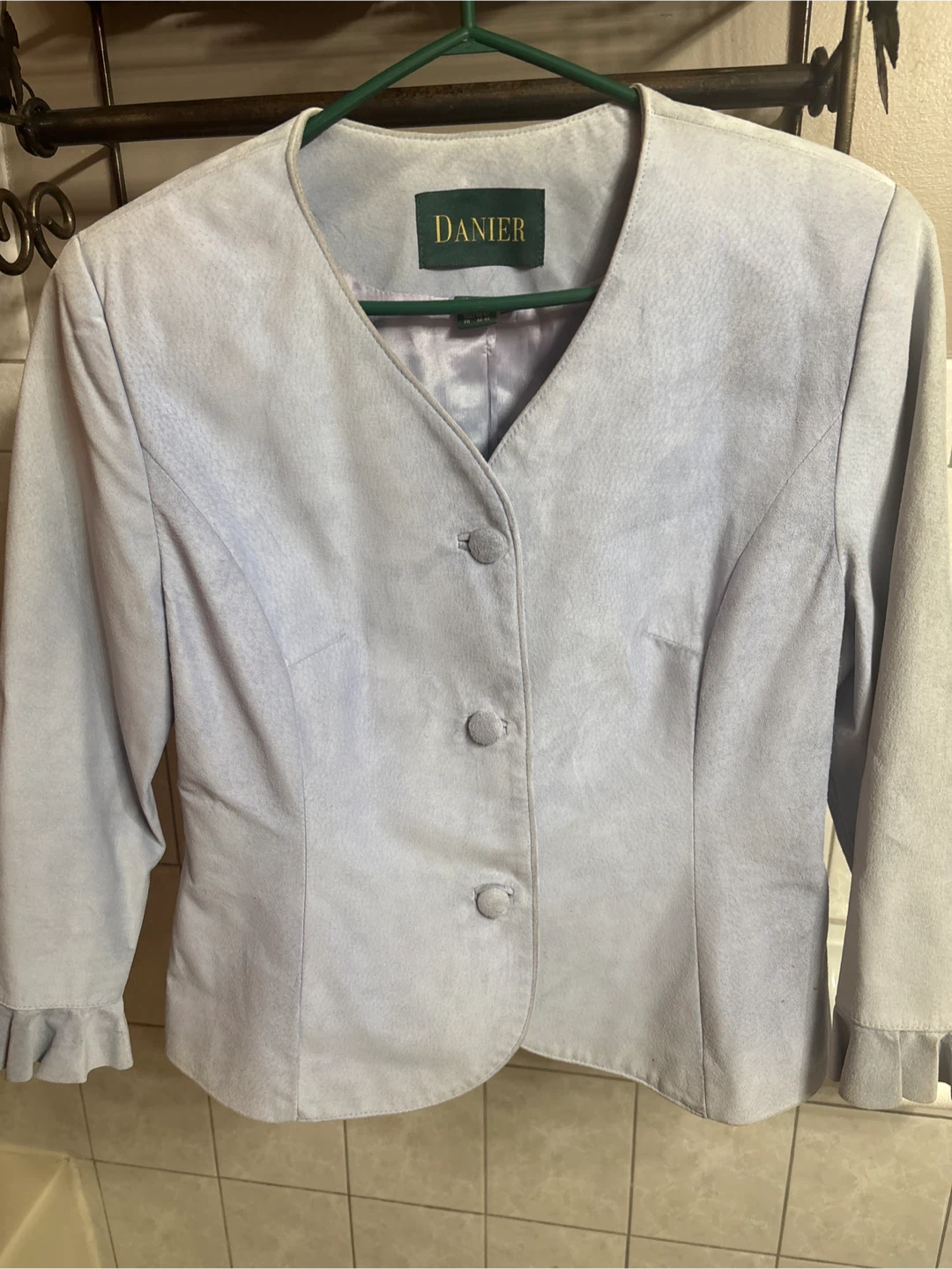 Danier Powder Blue Suede Ruffle Skirt & Jacket