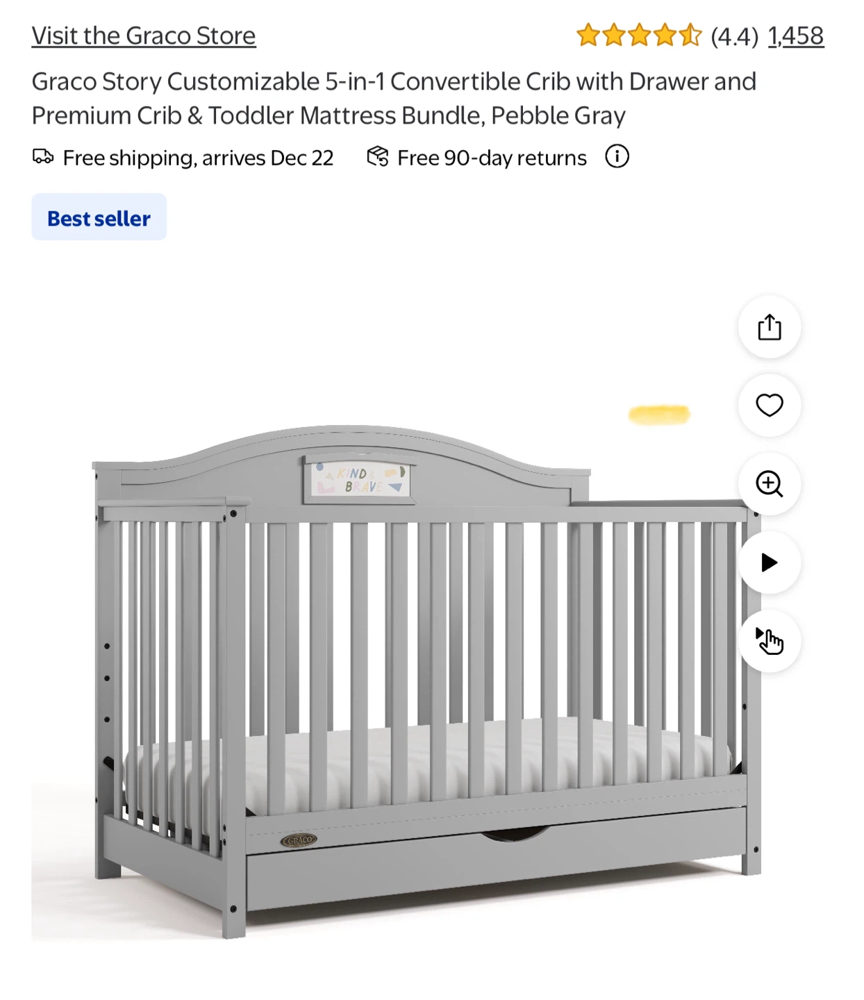 Graco Story 5-in-1 Convertible Crib - Pebble Gray - photo 2