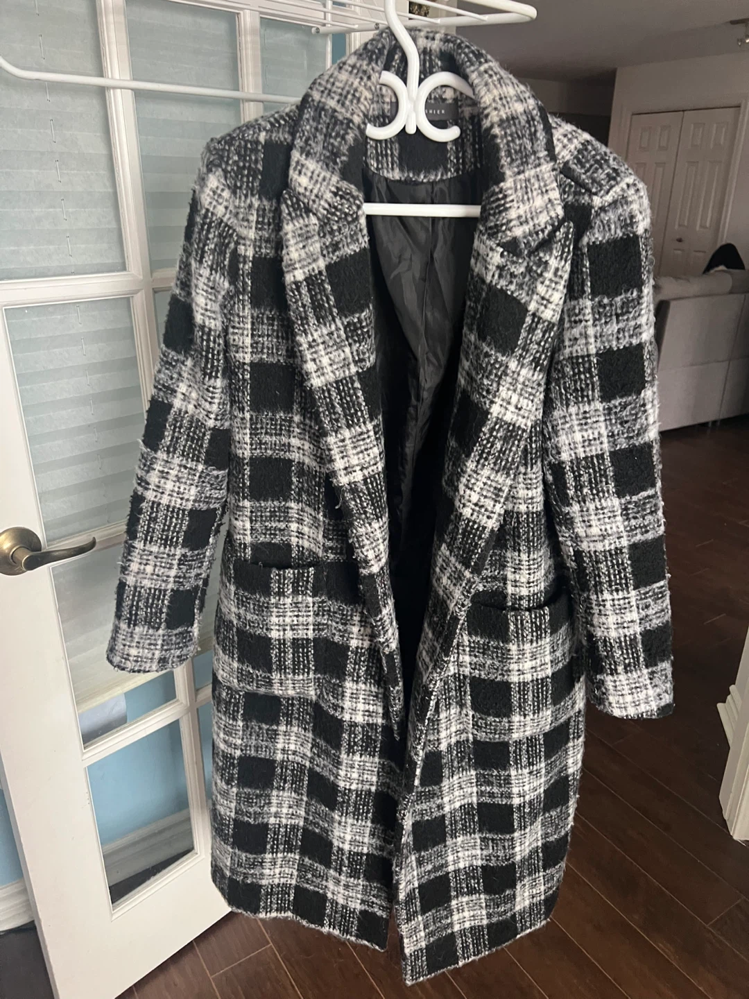 Suzy Shier Black & White Plaid Coat