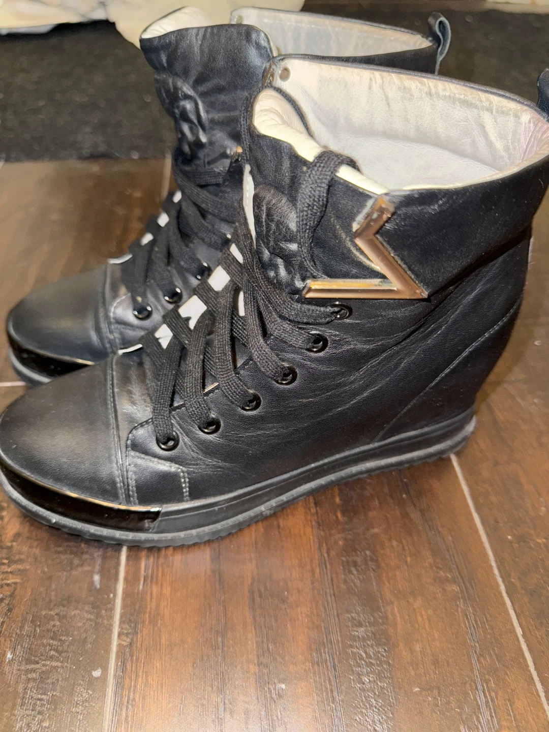 Alexander McQueen Black Leather High-Top Sneakers - photo 3