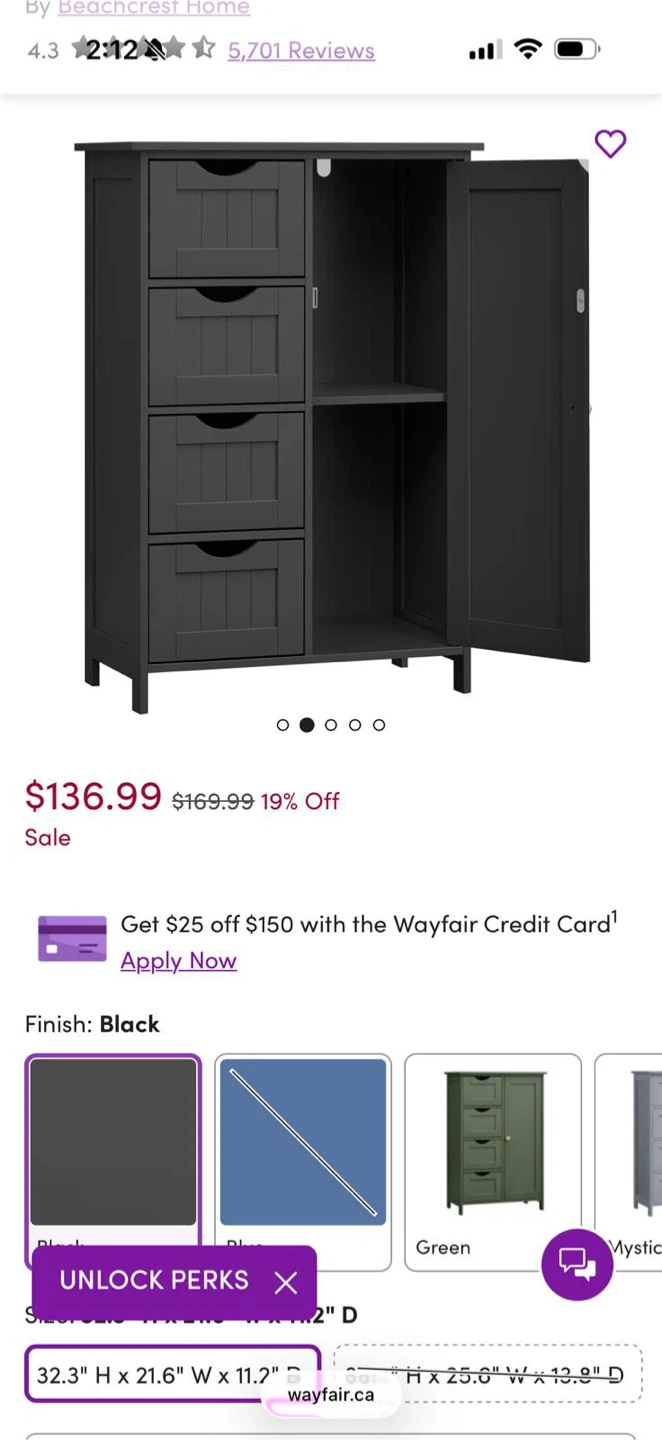 VASAGLE Black Bathroom Cabinet - New in Box!