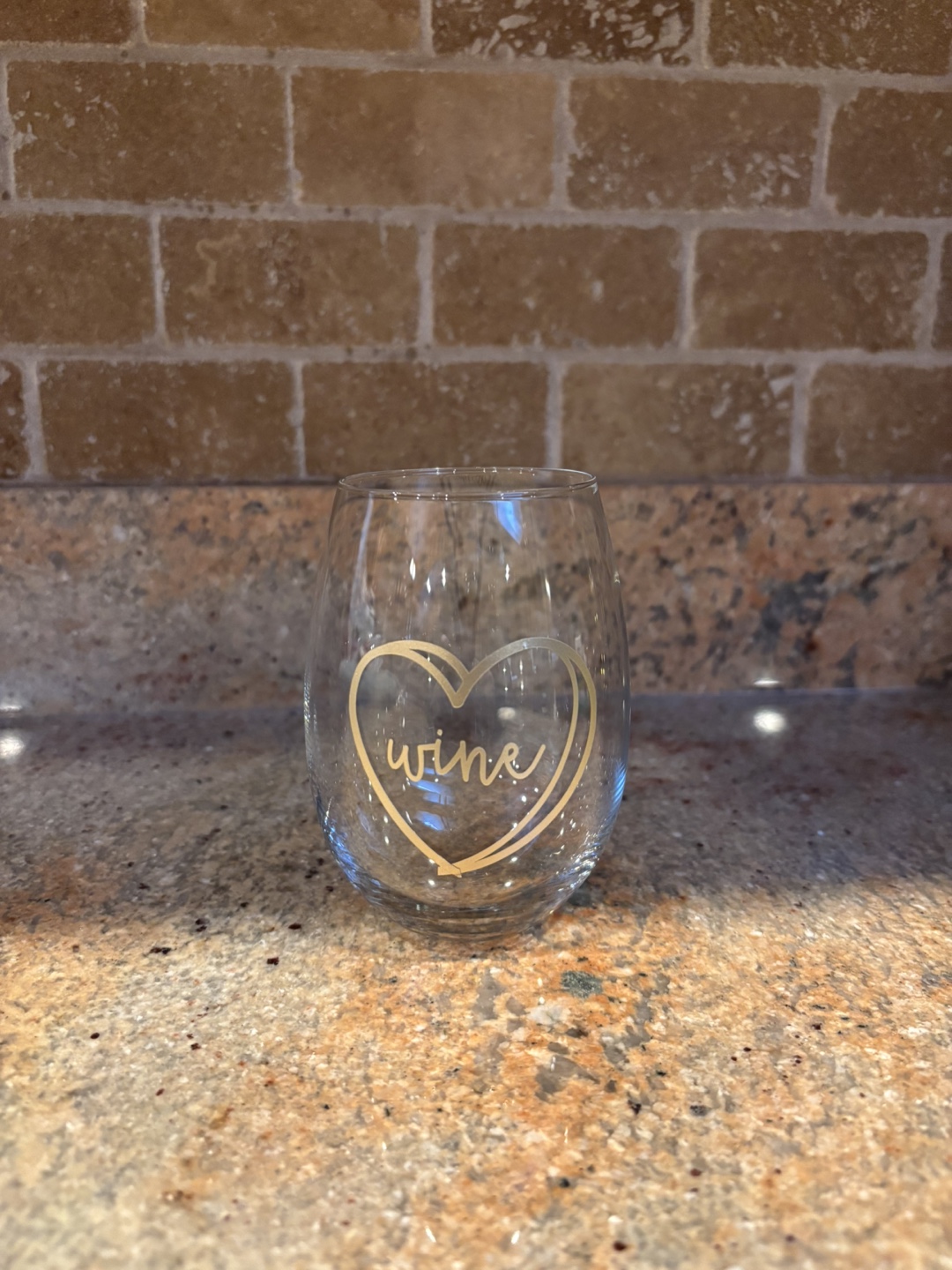 Stemless Wine Glass with Heart Design