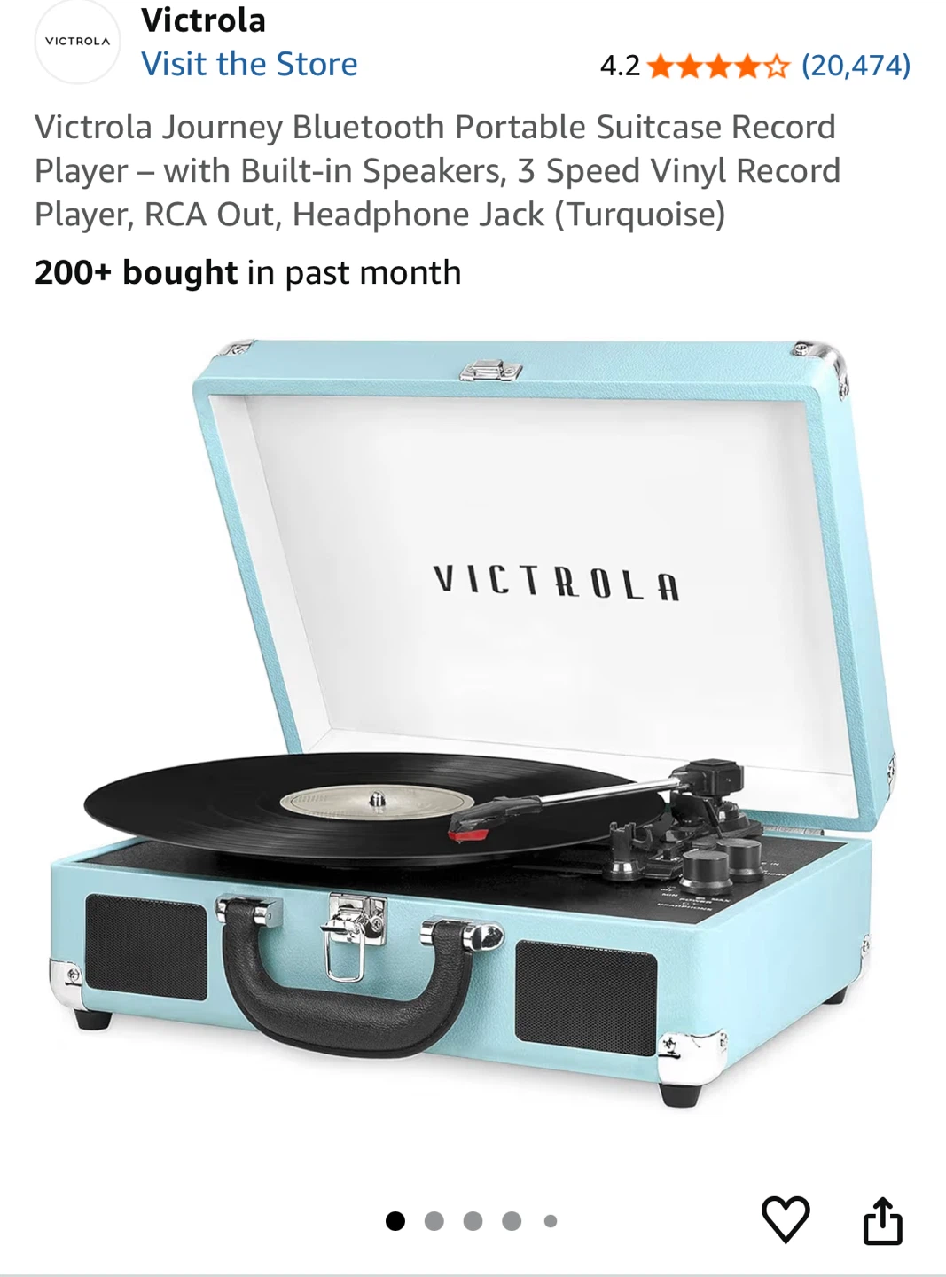 Victrola Journey Bluetooth Suitcase Record Player (Turquoise)
