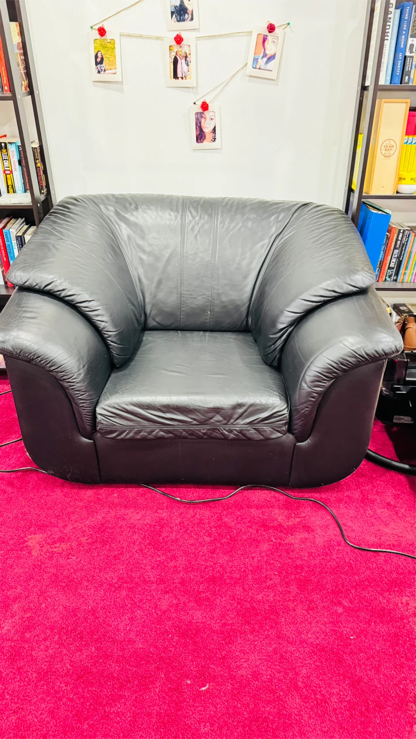 Black Leather Sofa with 2 cusions and a single seater - photo 3
