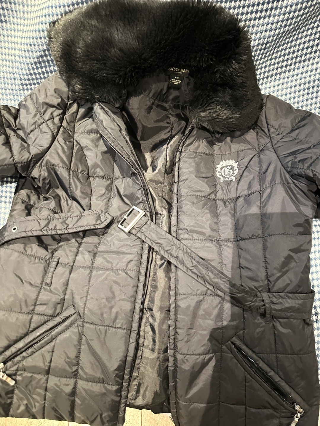 Guess Jeans Black Puffer Jacket L/G