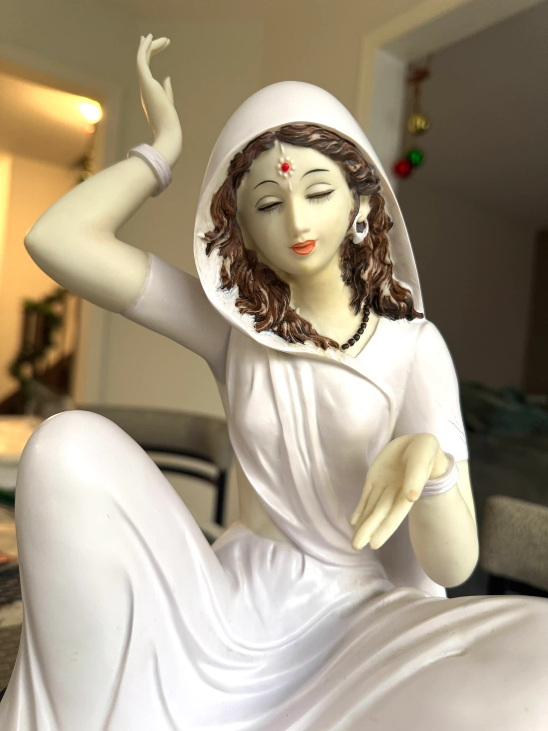 Meera Bai Statue White for Home Decor Figurine (12” x 9”)