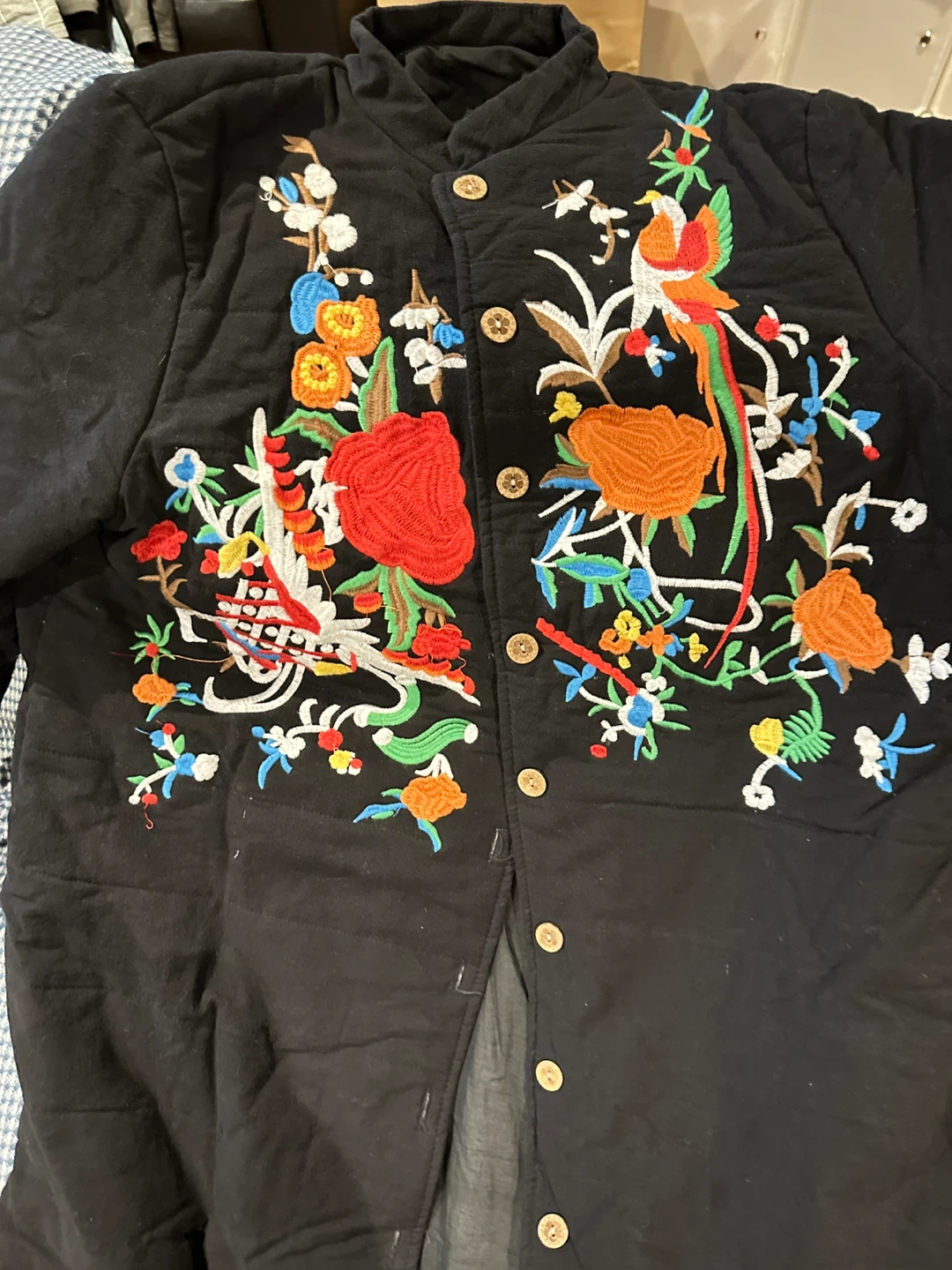 Embroidered Black Coat - cotton and linen fabric - photo 2