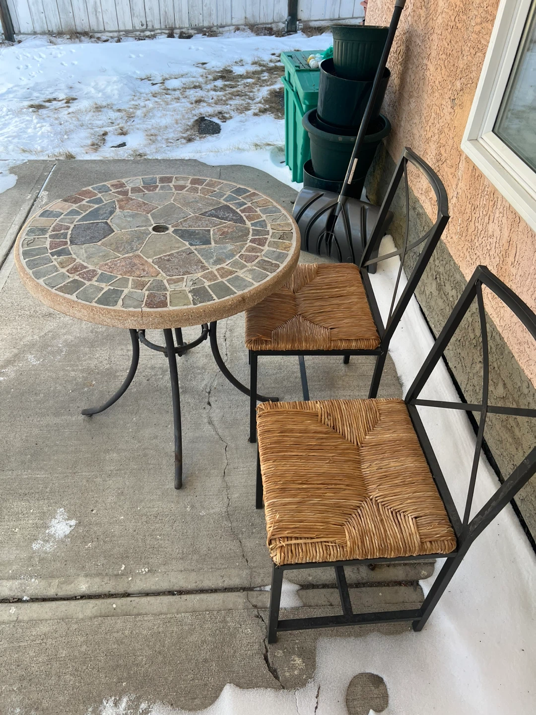 Mosaic Patio Table with two chairs