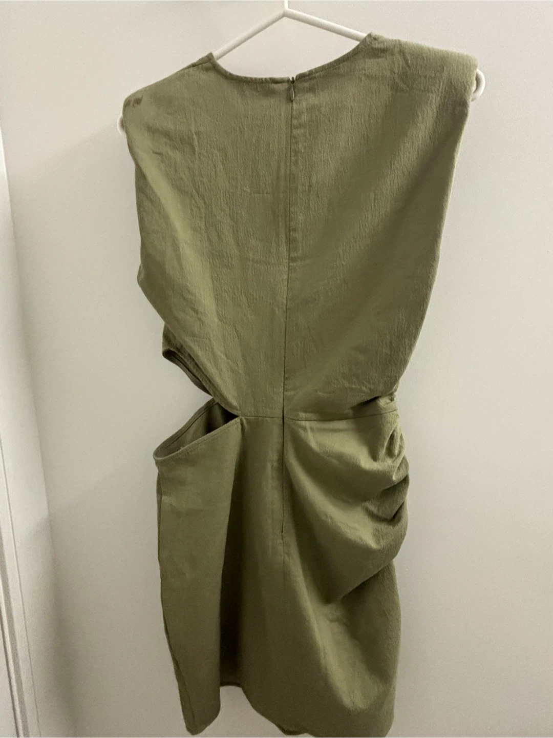 Zara Olive Green Ruched Dress - Size M - photo 3