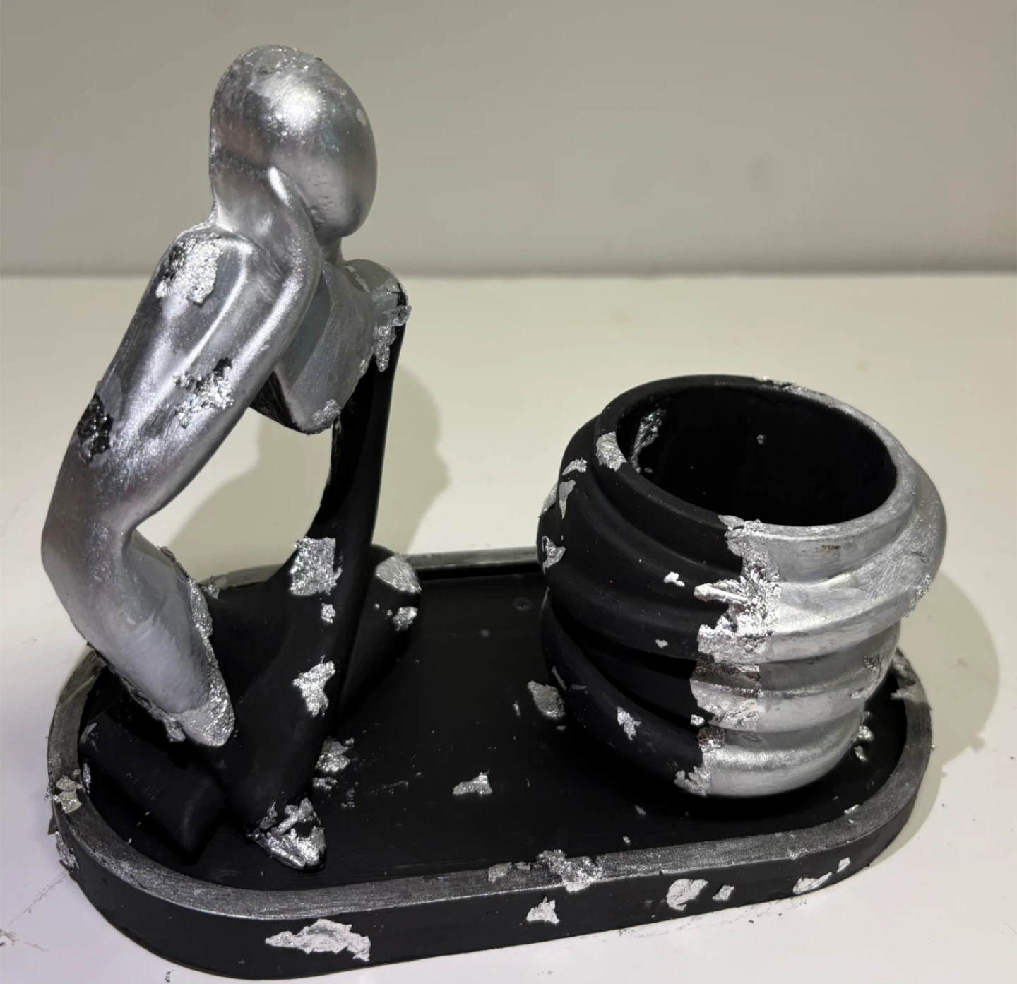 Handmade tray set with Thinking statue and trinket box - photo 5