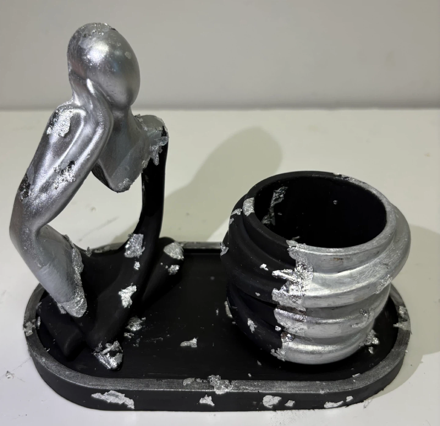 Handmade tray set with Thinking statue and trinket box - photo 2