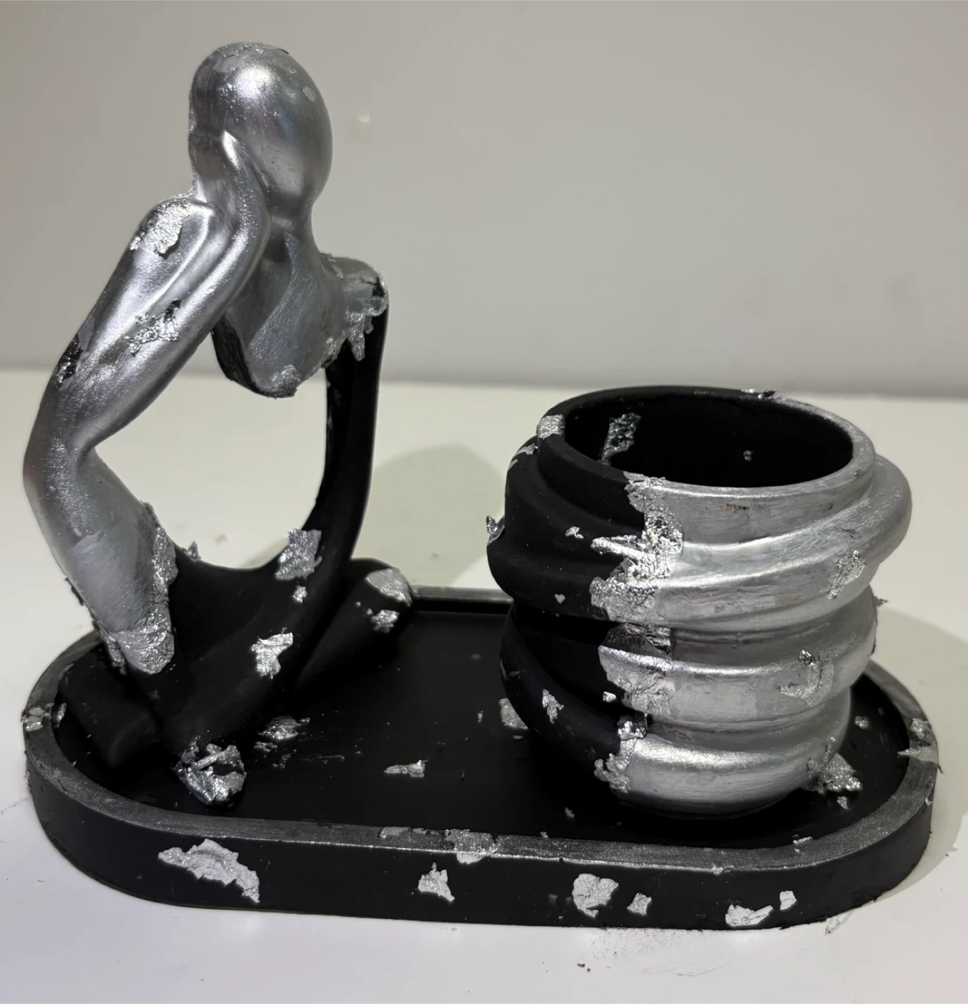 Handmade tray set with Thinking statue and trinket box