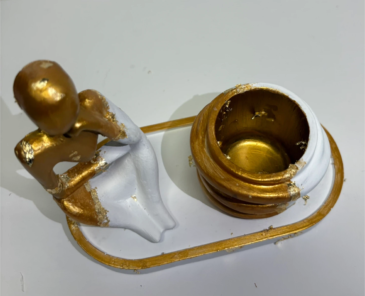Handmade tray set with Thinking statue and trinket box - photo 4