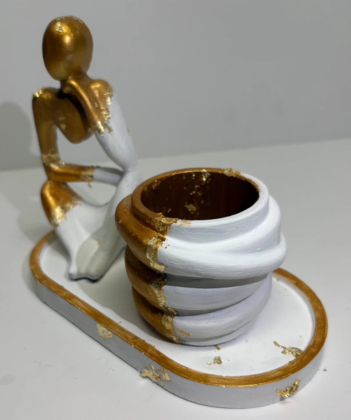Handmade tray set with Thinking statue and trinket box - photo 2