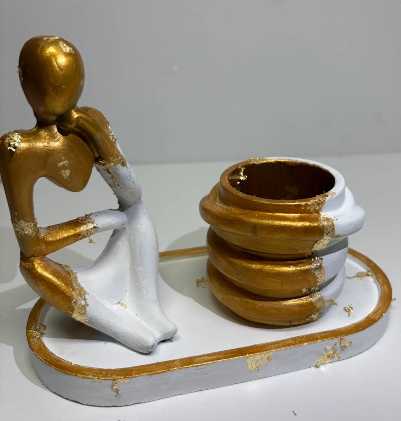 Handmade tray set with Thinking statue and trinket box - photo 5
