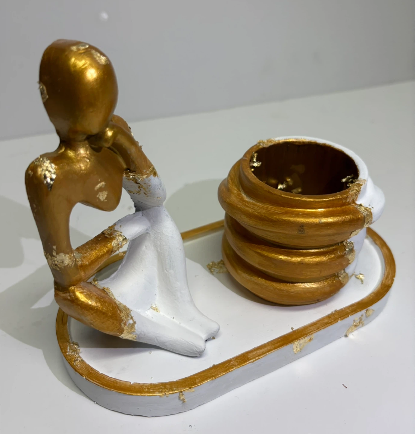 Handmade tray set with Thinking statue and trinket box - photo 3