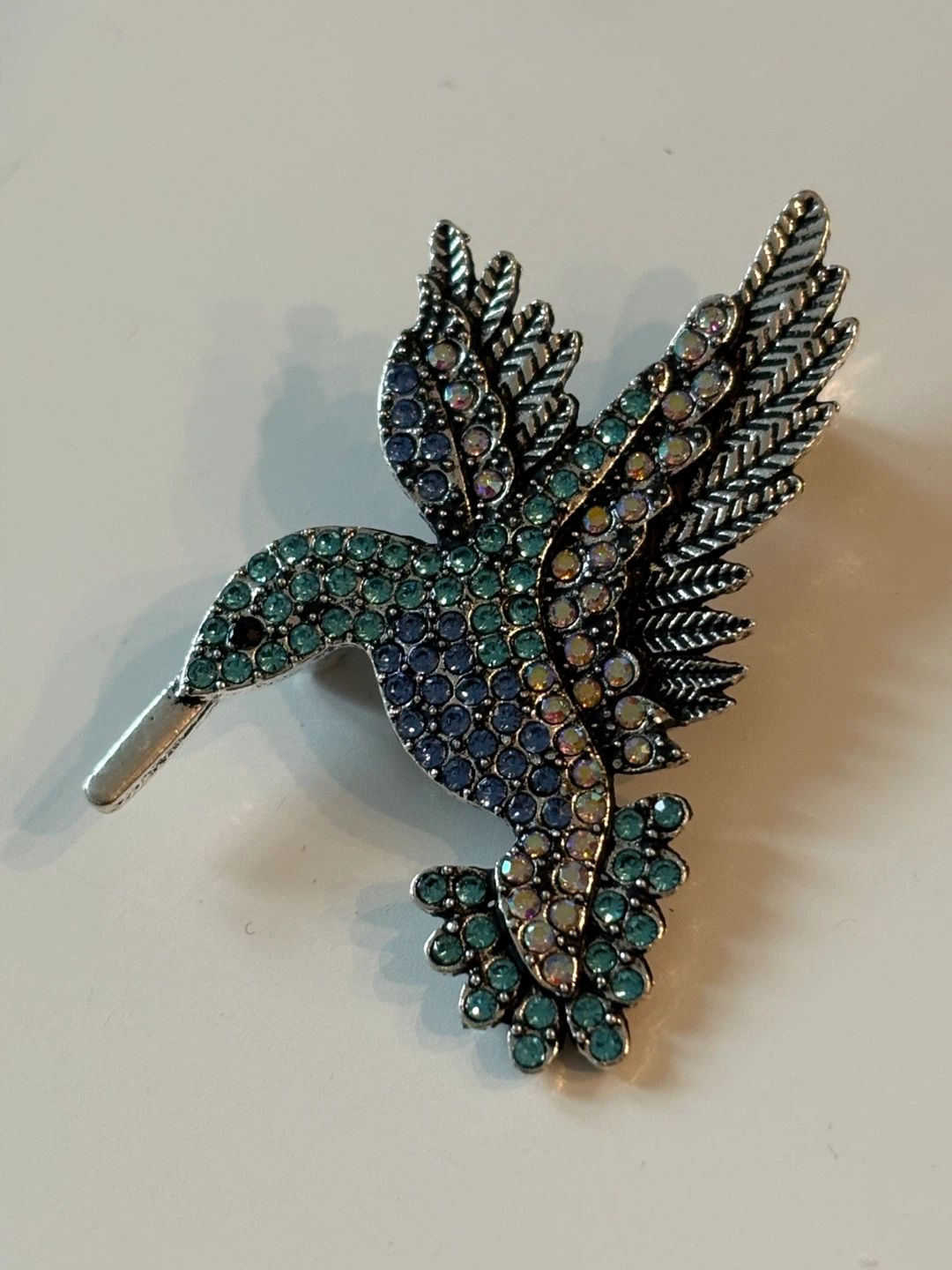 Hummingbird Brooch - Silver Tone with Blue Accents - photo 2