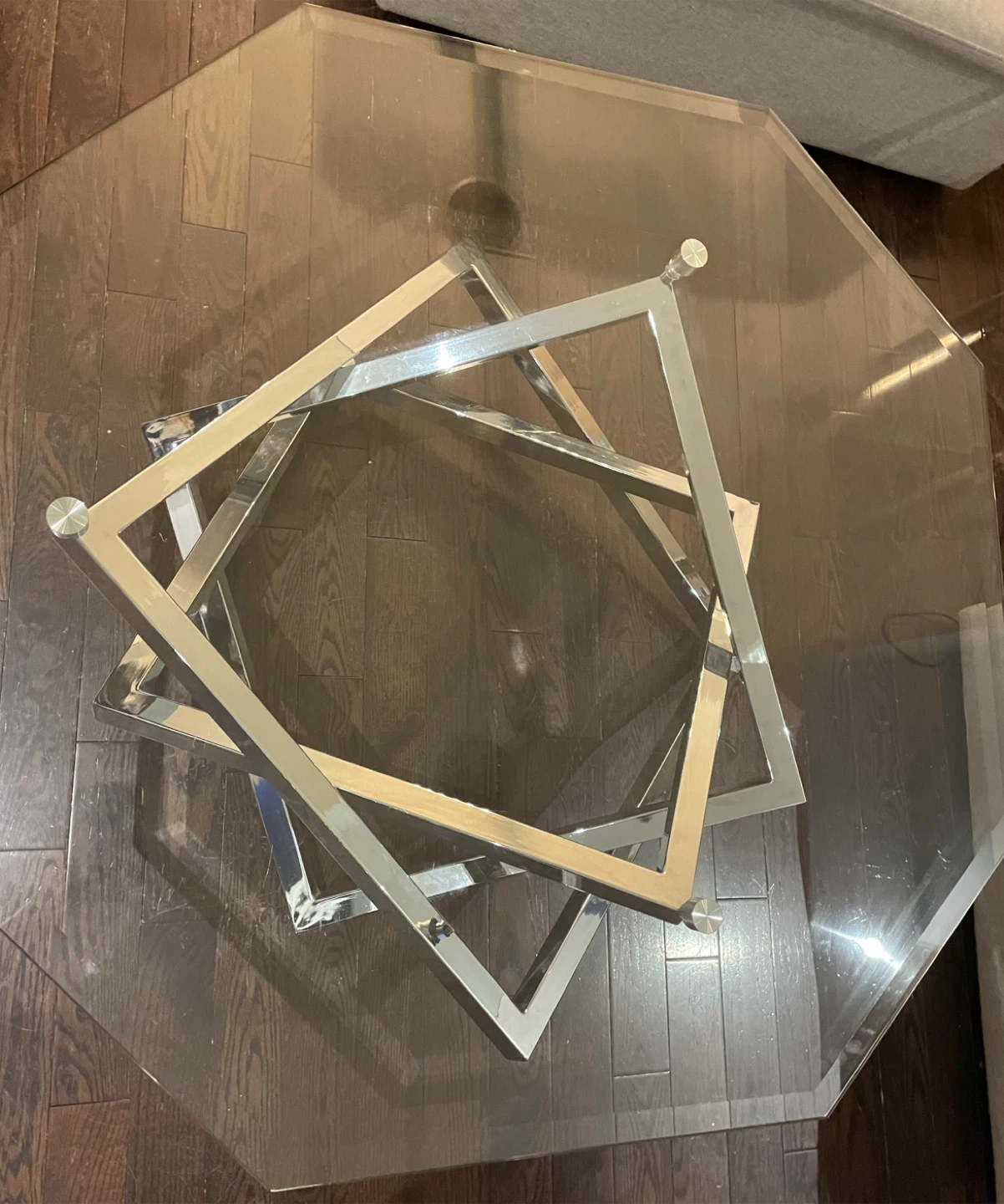 Glass Coffee Table with Chrome Base - Octagon Shape