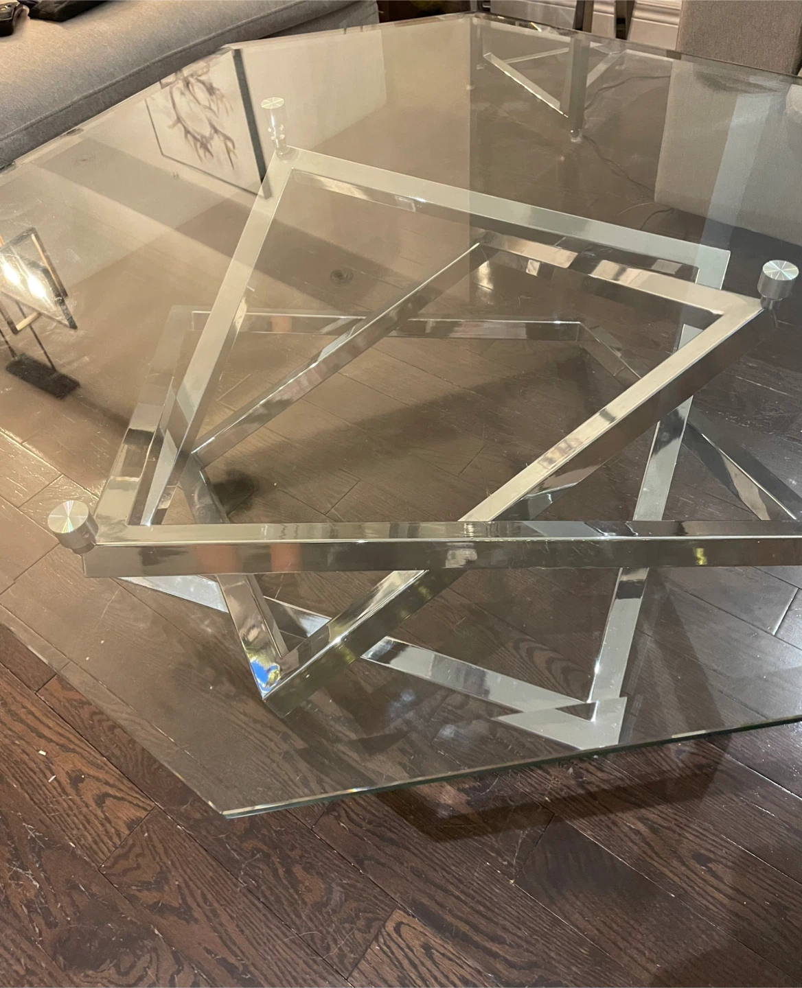 Glass Coffee Table with Chrome Base - Octagon Shape - photo 2