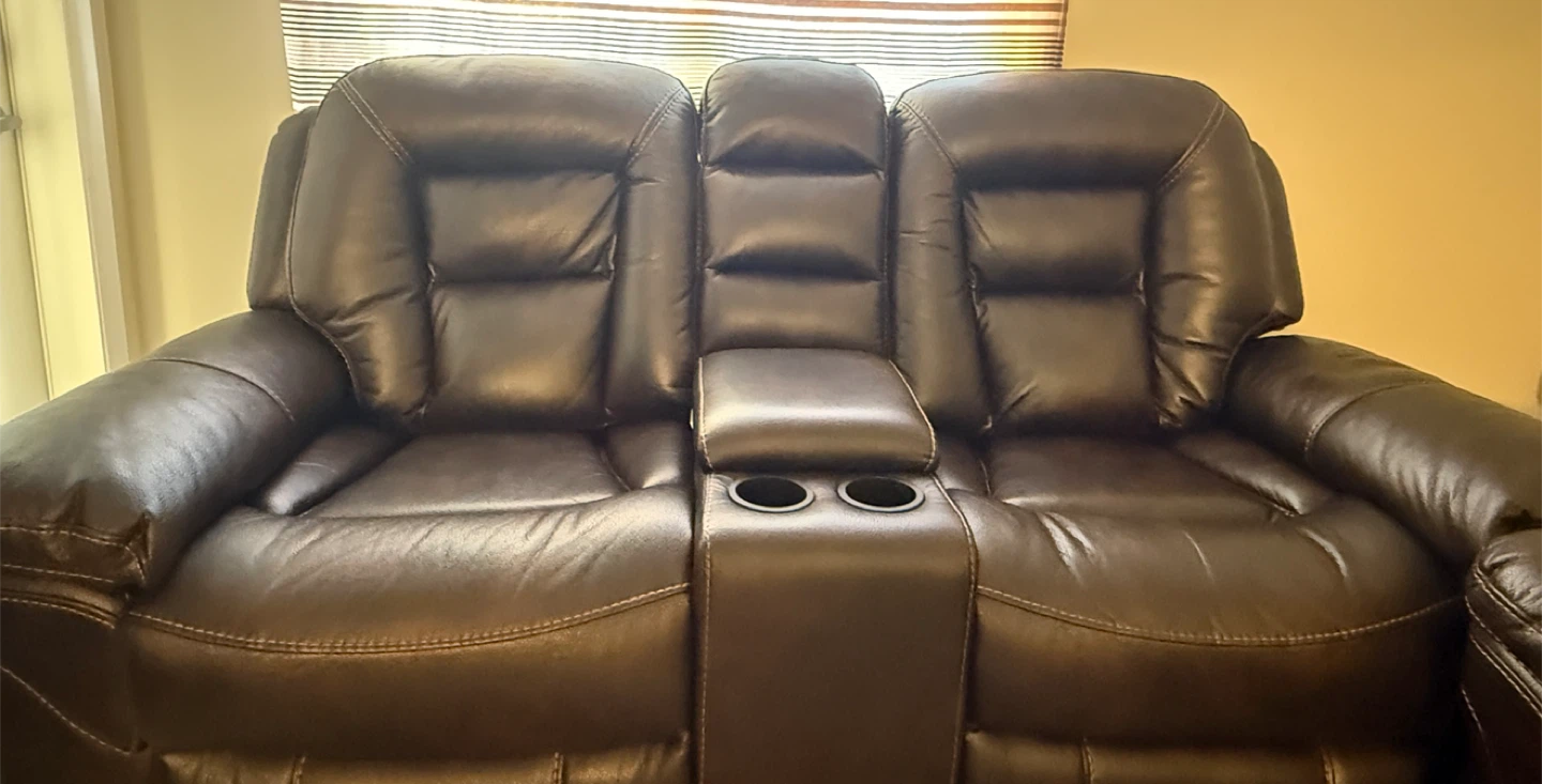 Leather Loveseat Recliner with Console - photo 4