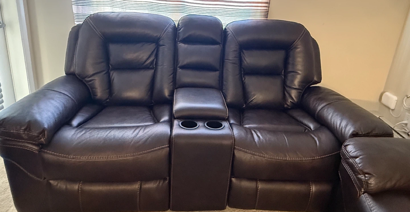 Leather Loveseat Recliner with Console - photo 2