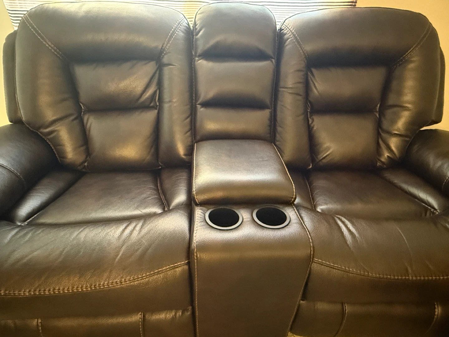 Leather Loveseat Recliner with Console