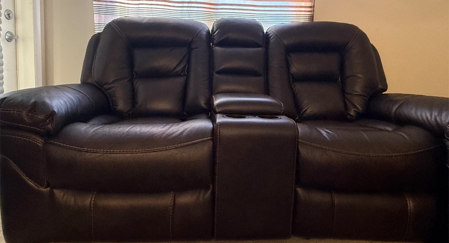 Leather Loveseat Recliner with Console - photo 5