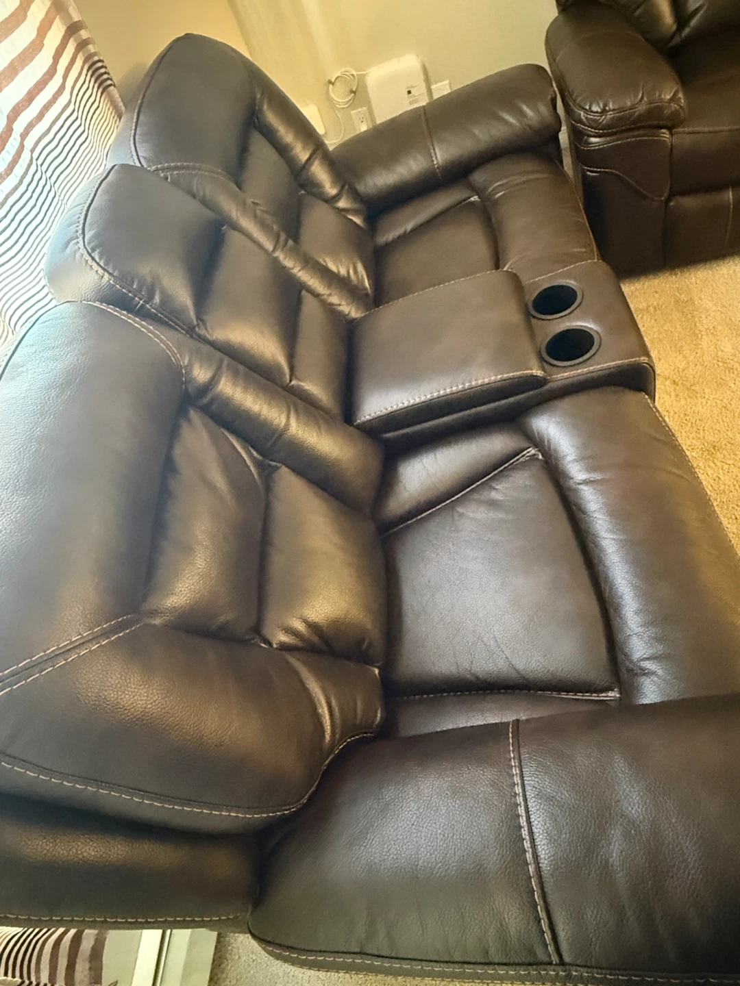 Leather Loveseat Recliner with Console - photo 3