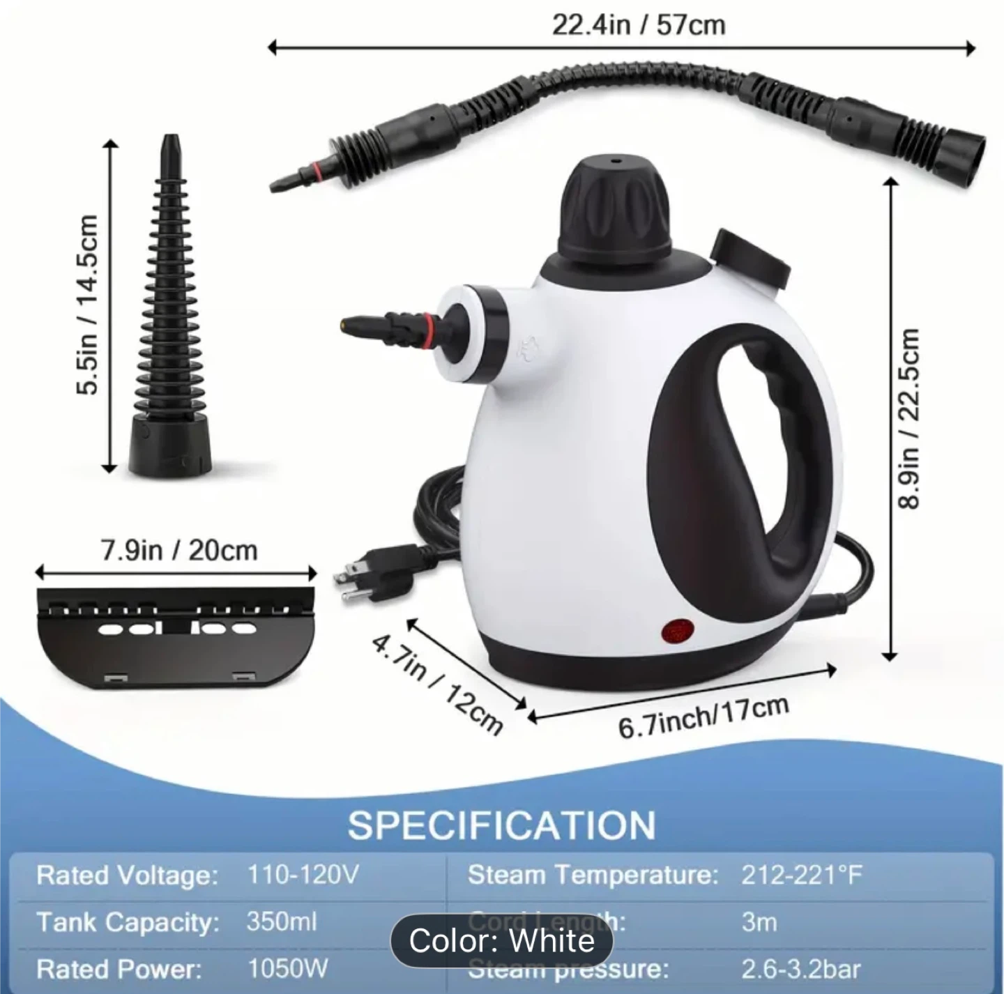 Handheld Steam Cleaner with Attachments - White - photo 2