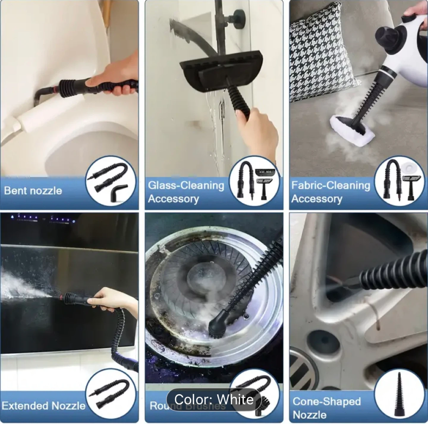 Handheld Steam Cleaner with Attachments - White - photo 4