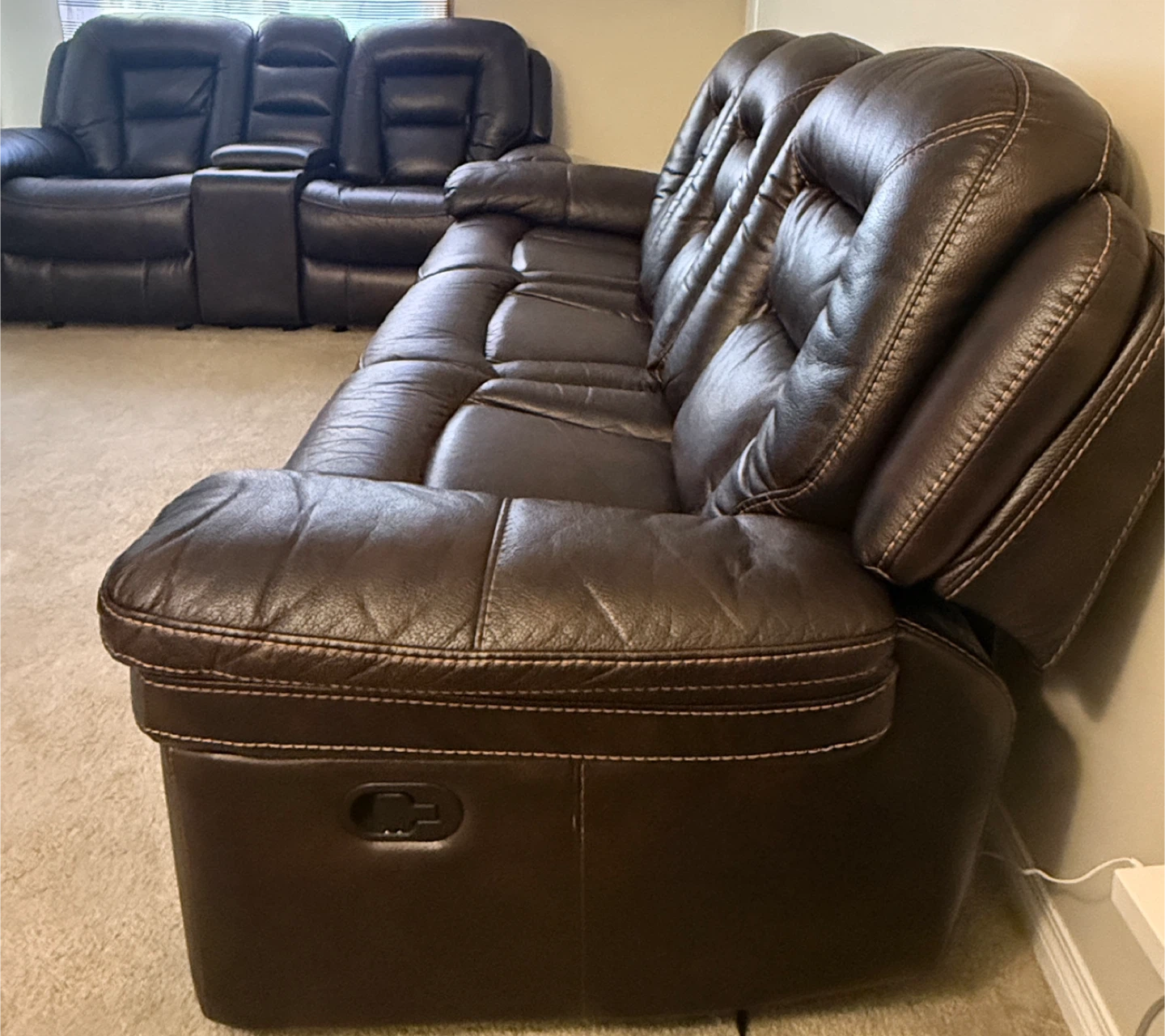 Brown Leather Reclining Sofa - photo 3