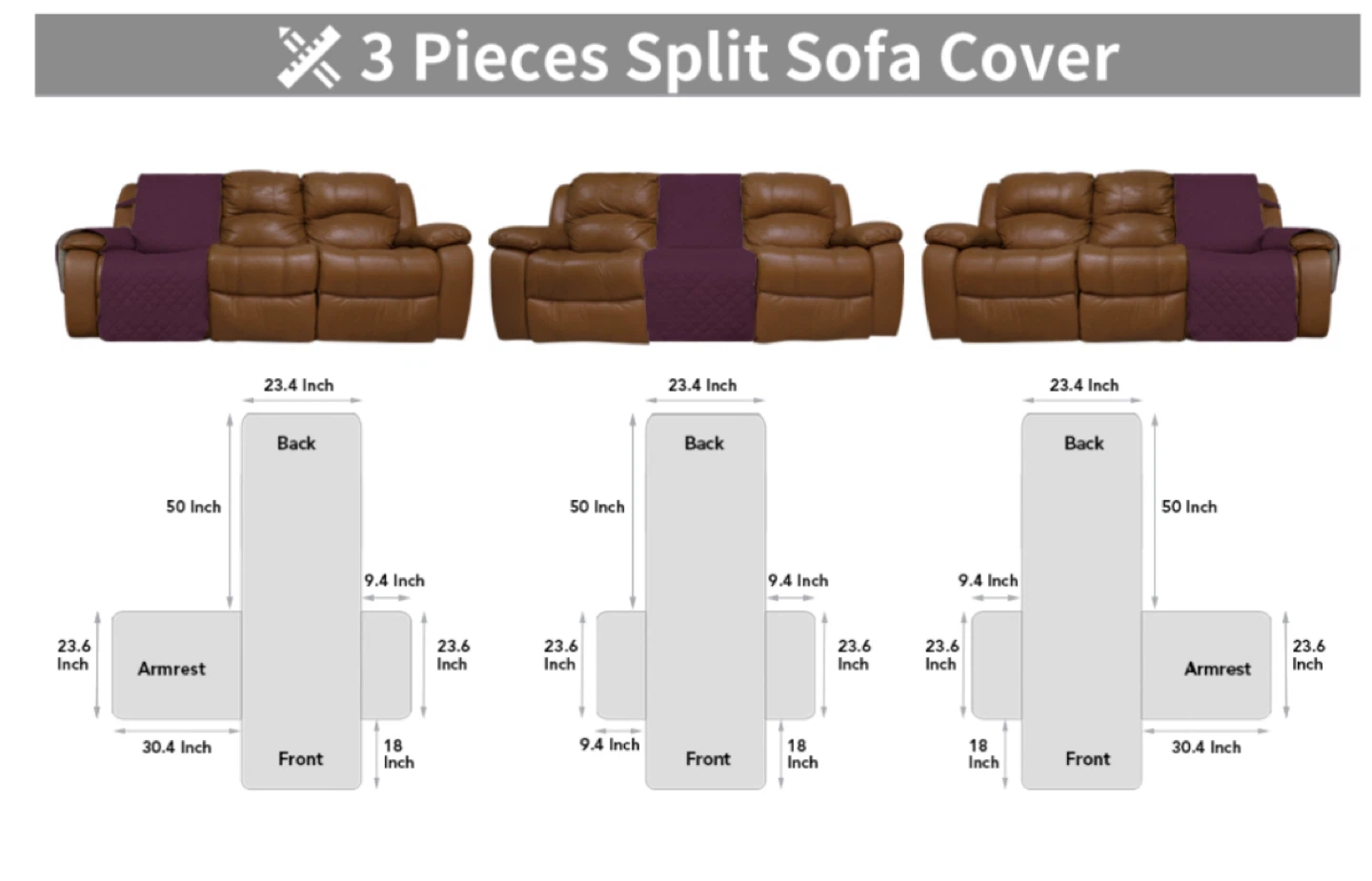 Easy-Going 3-Seat Recliner Sofa Cover - Wine/Beige - photo 3