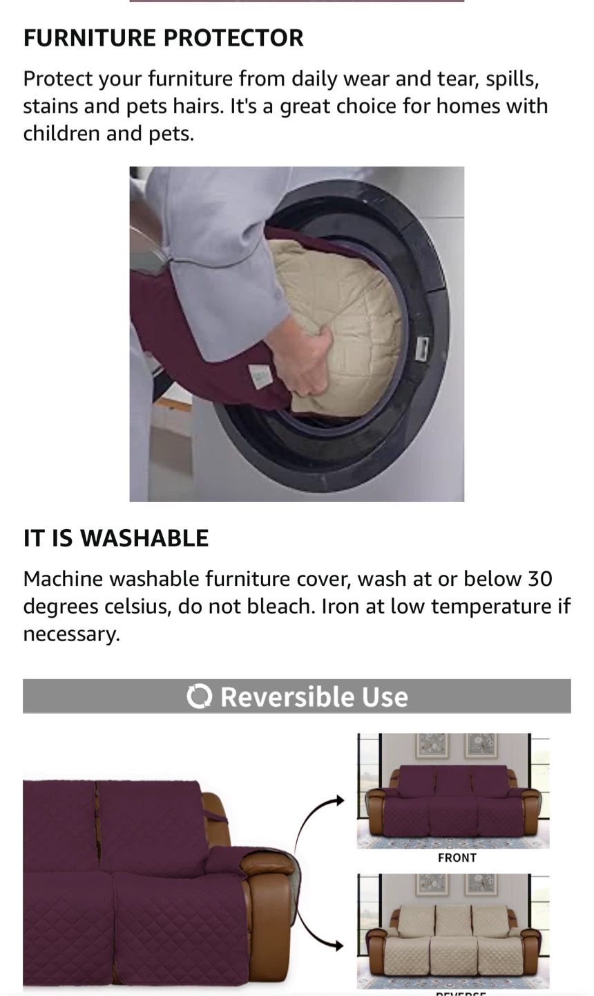 Easy-Going 3-Seat Recliner Sofa Cover - Wine/Beige - photo 5