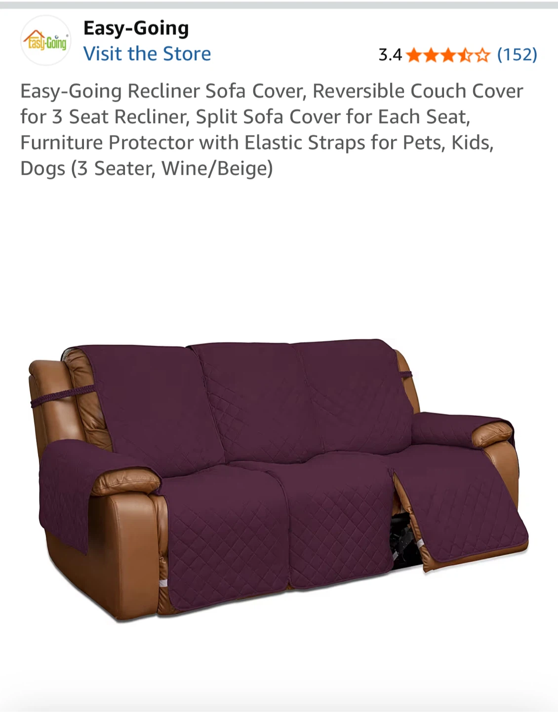 Easy-Going 3-Seat Recliner Sofa Cover - Wine/Beige