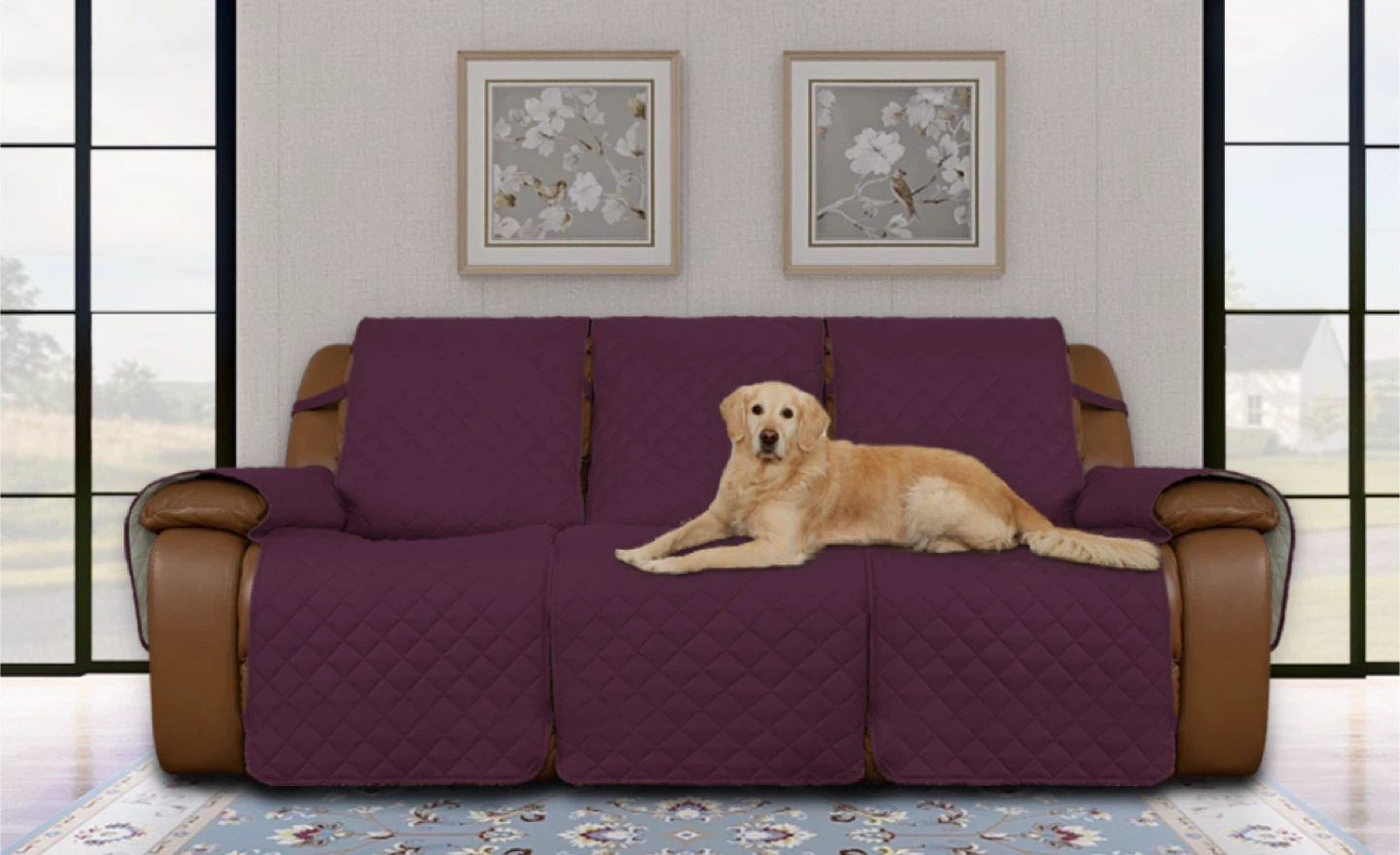 Easy-Going 3-Seat Recliner Sofa Cover - Wine/Beige - photo 2