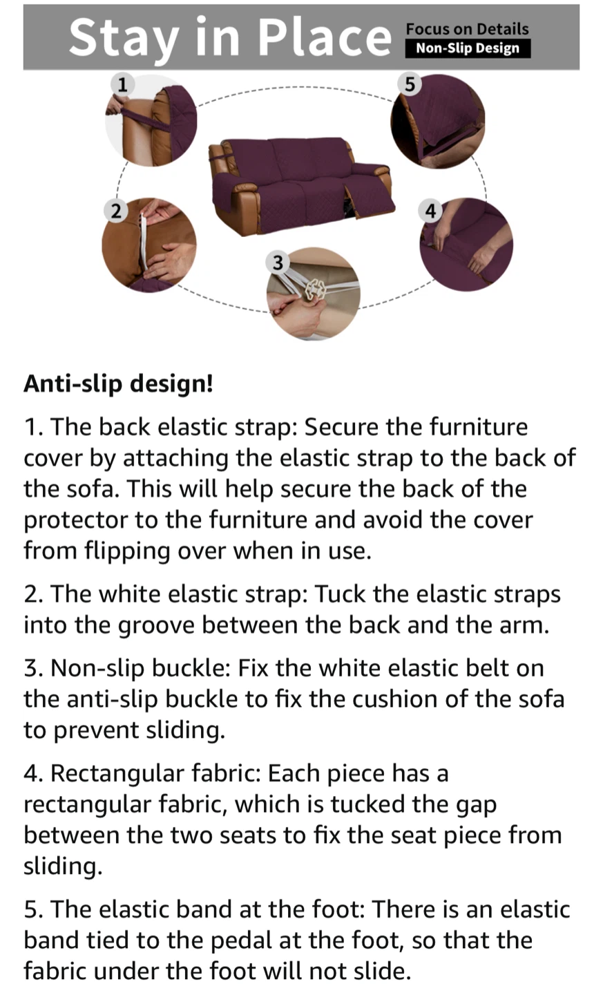 Easy-Going 3-Seat Recliner Sofa Cover - Wine/Beige - photo 4